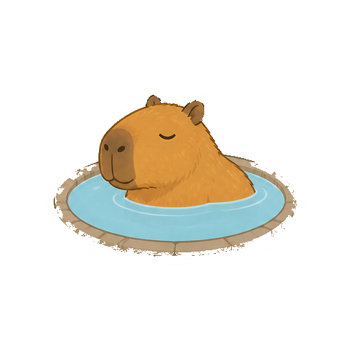 温泉に肩まで浸かるカピバラのイラスト