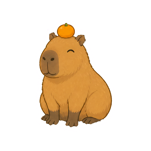 頭にみかんを載せて座るカピバラの全身イラスト