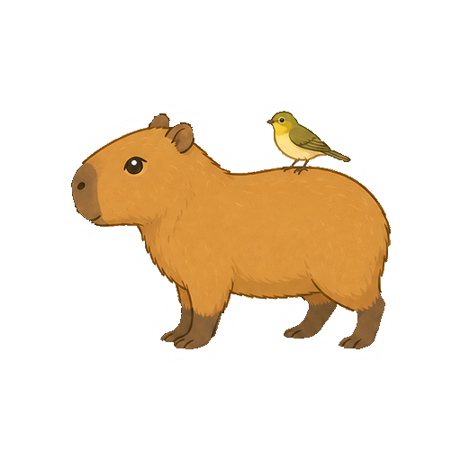 背中に小鳥を載せたカピバラの全身イラスト