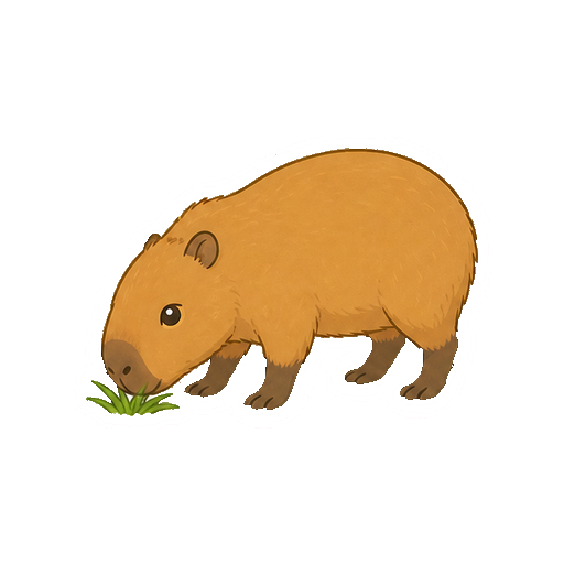 草を食べるカピバラの全身イラスト