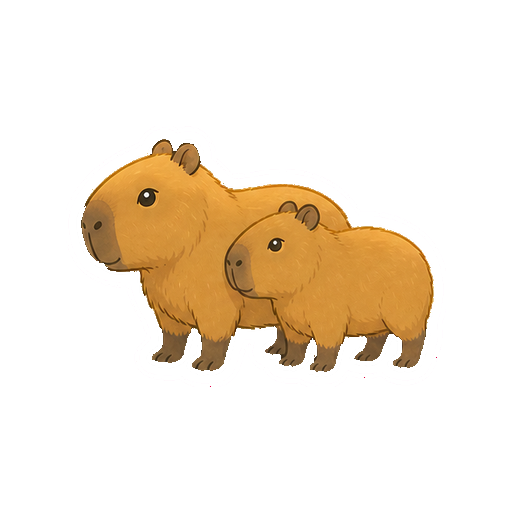 親子で並ぶ2頭のカピバラの全身イラスト