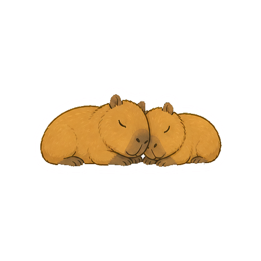 2頭で寄り添って伏せるカピバラの全身イラスト