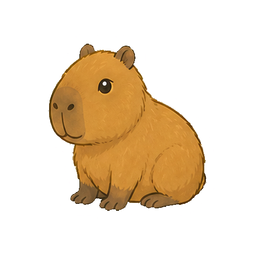 小さな子カピバラが座る全身イラスト
