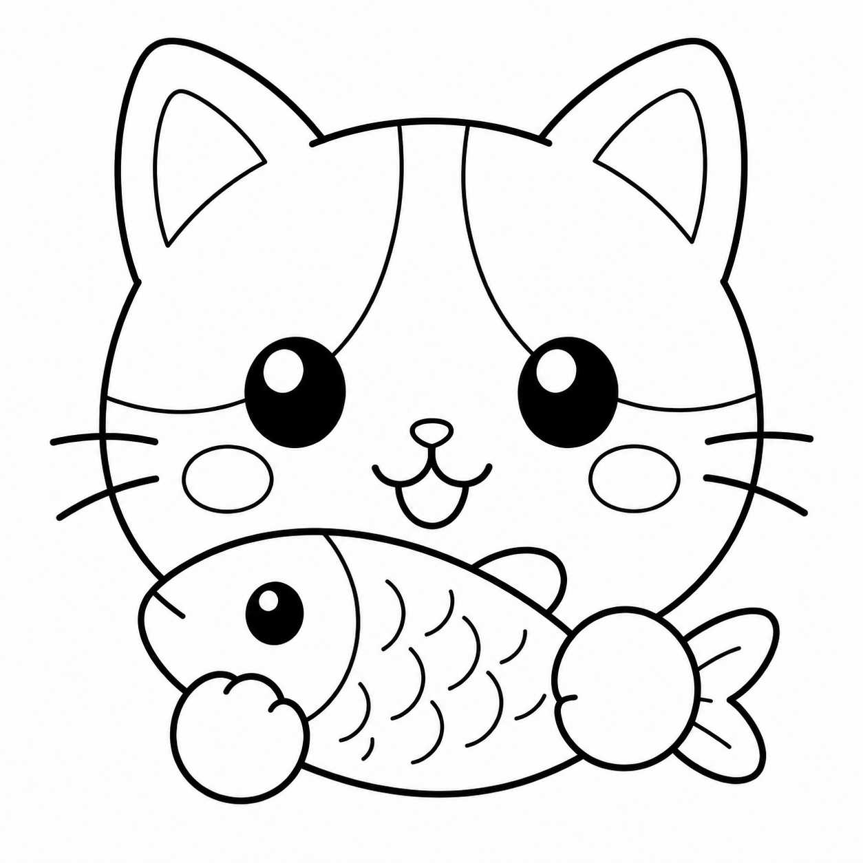 魚を持つ猫のぬり絵用線画
