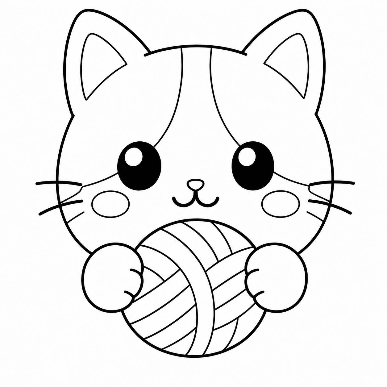 毛糸玉と猫のぬりえ用線画