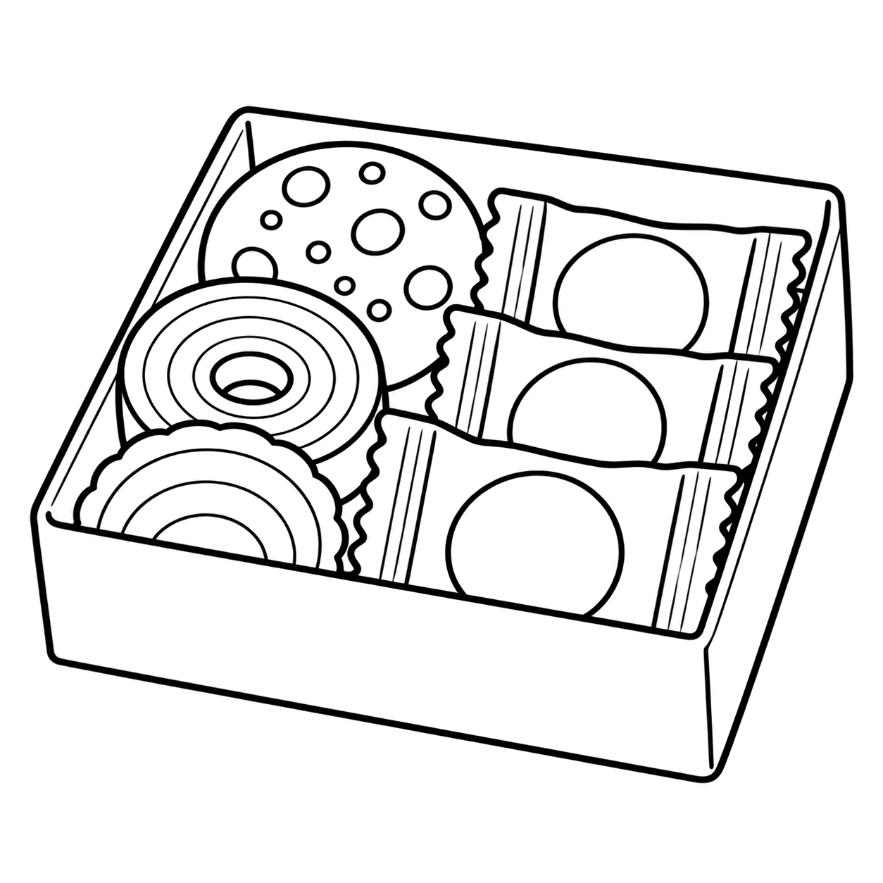 お菓子詰め合わせのぬり絵用線画