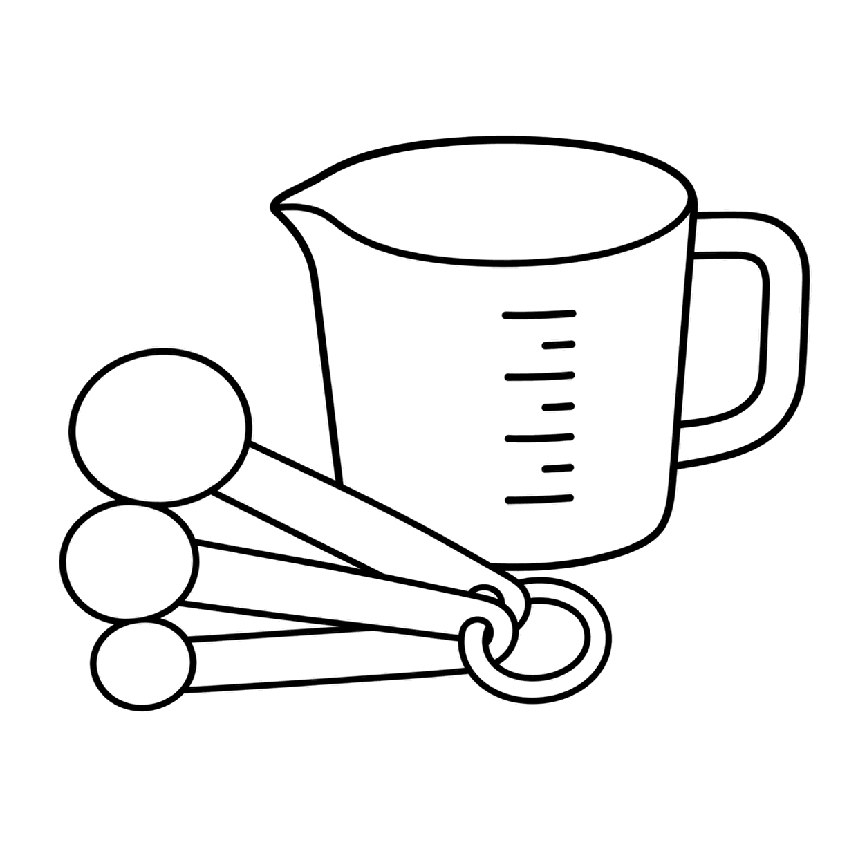 計量カップとスプーンのぬりえ用線画