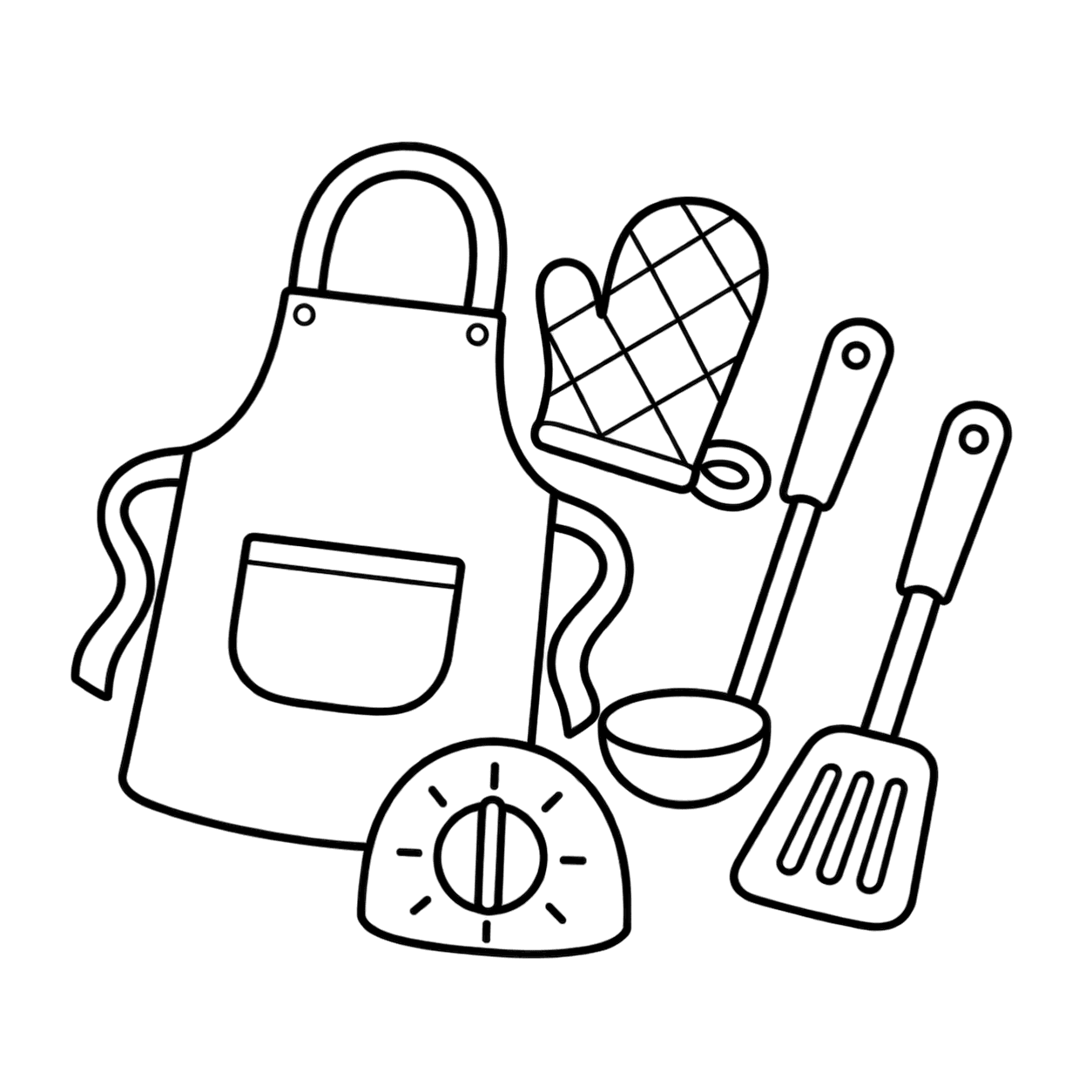 エプロンと道具セットのぬりえ用線画