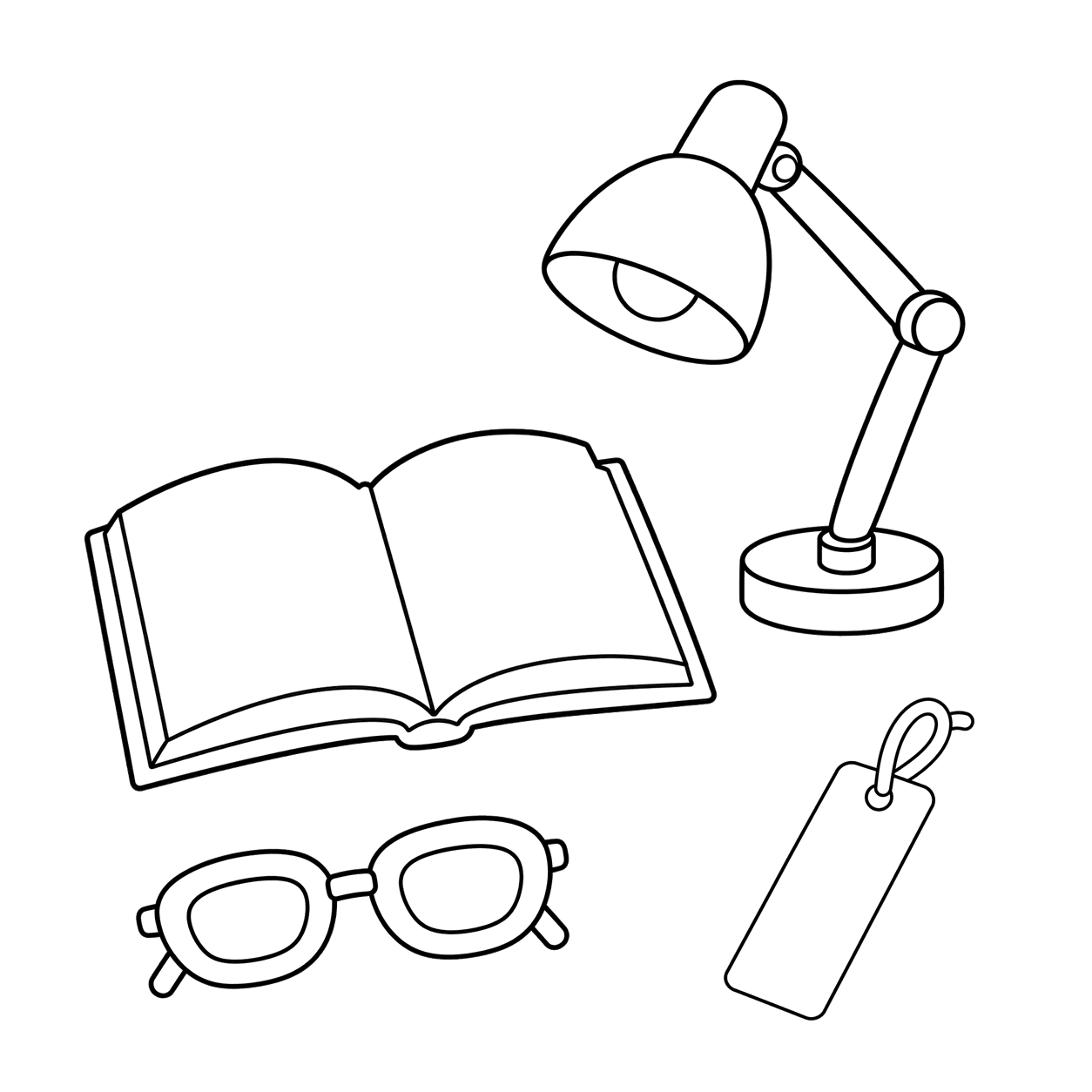 本と読書道具のセットのぬり絵用線画