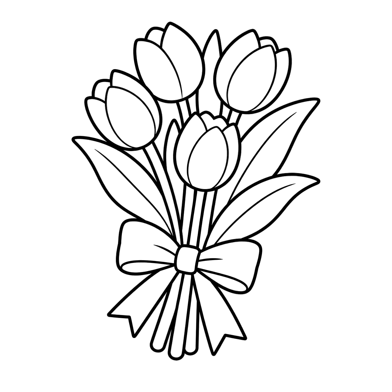チューリップの花束のぬりえ用線画