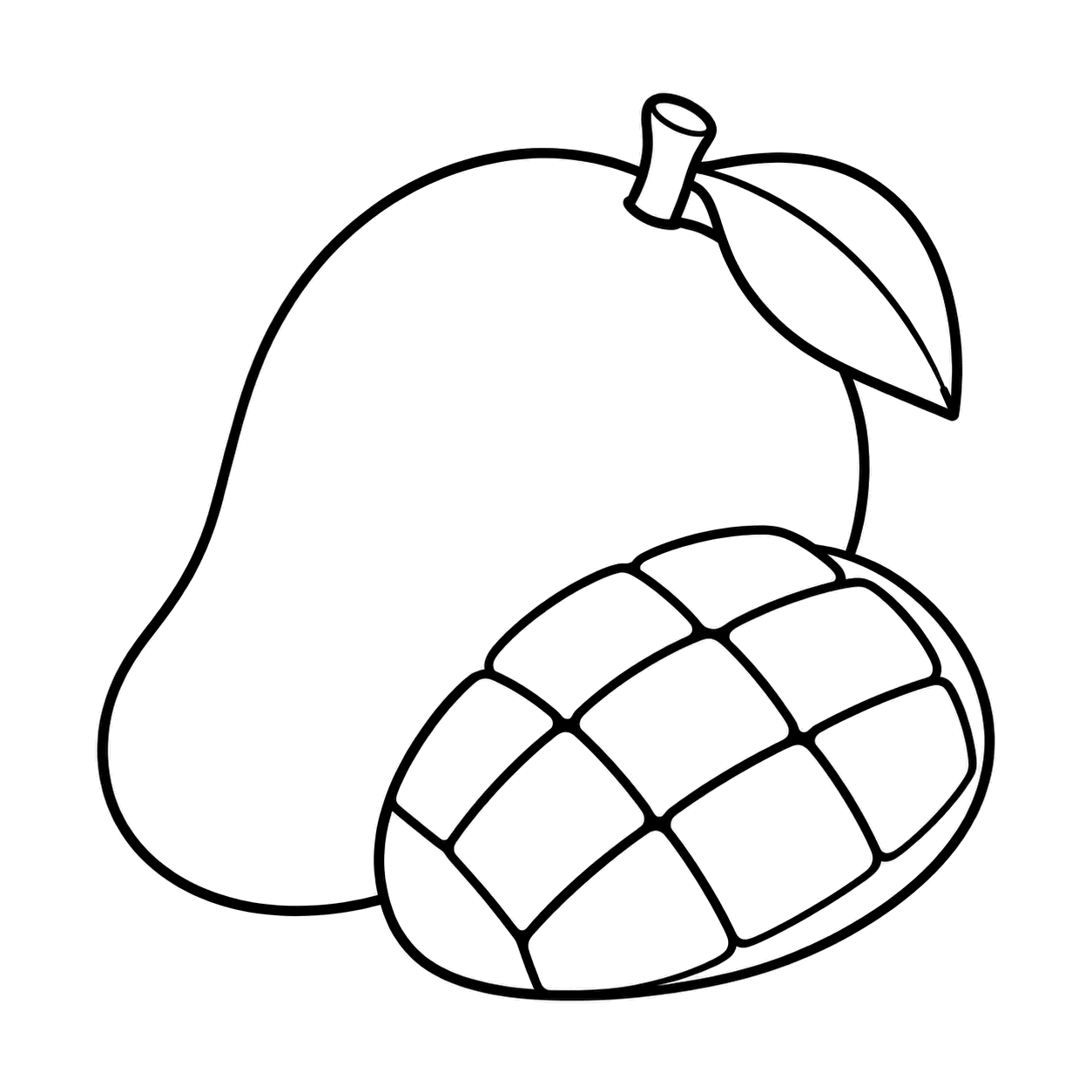 マンゴーとその切片のぬりえ用線画