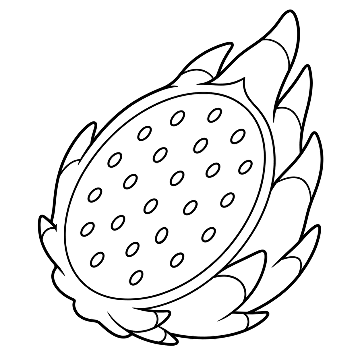 半分に切ったドラゴンフルーツのぬりえ用線画