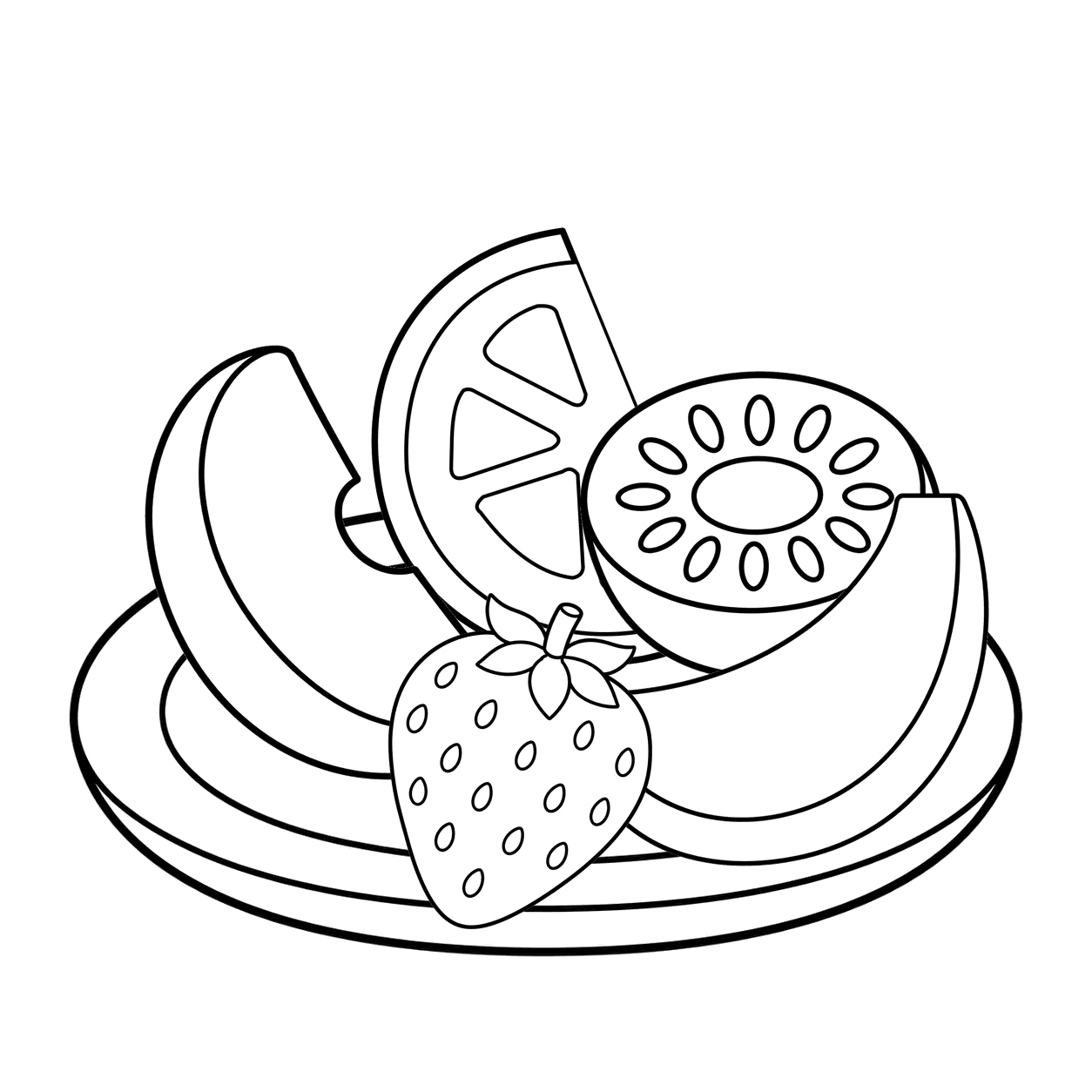 果物を盛った皿のぬりえ用線画