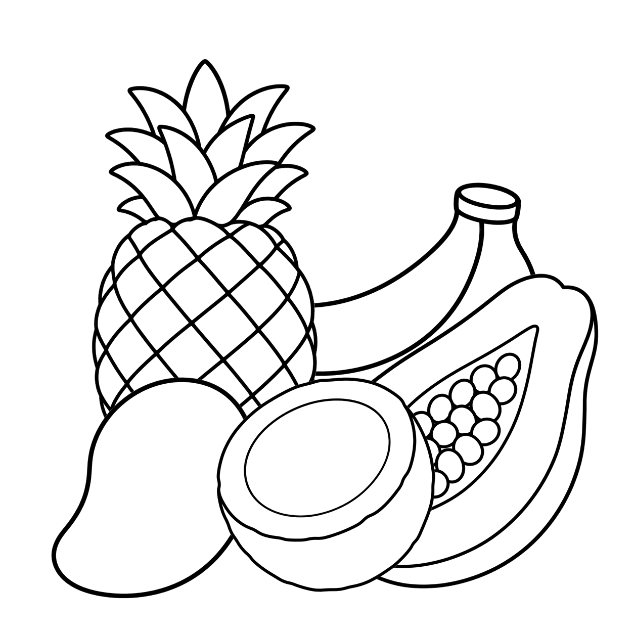 南国フルーツの盛り合わせのぬりえ用線画