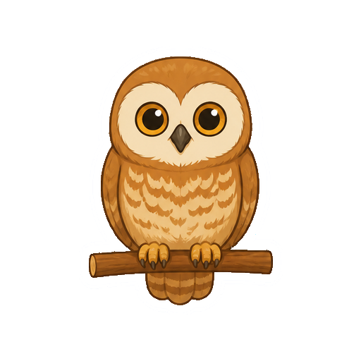 正面を向いて枝にとまるフクロウの全身イラスト