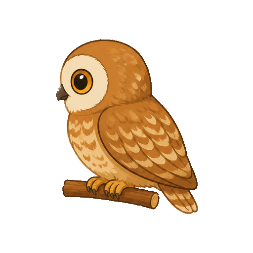 横向きで枝にとまるフクロウの全身イラスト