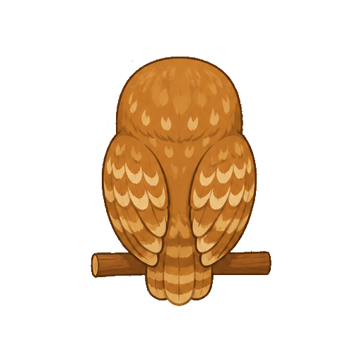 羽模様が見えるフクロウの後ろ姿の全身イラスト