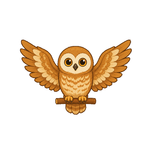 正面を向いて両翼を広げるフクロウの全身イラスト