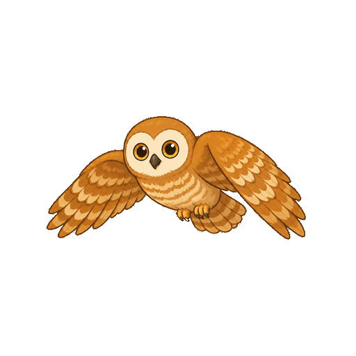 両翼を広げて空を飛ぶフクロウの全身イラスト