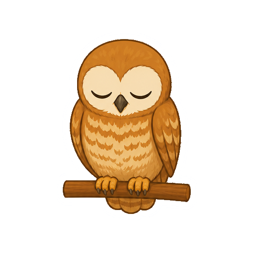 目を閉じて枝の上で眠るフクロウの全身イラスト