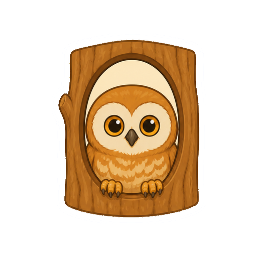 木の穴から顔を出すフクロウのイラスト