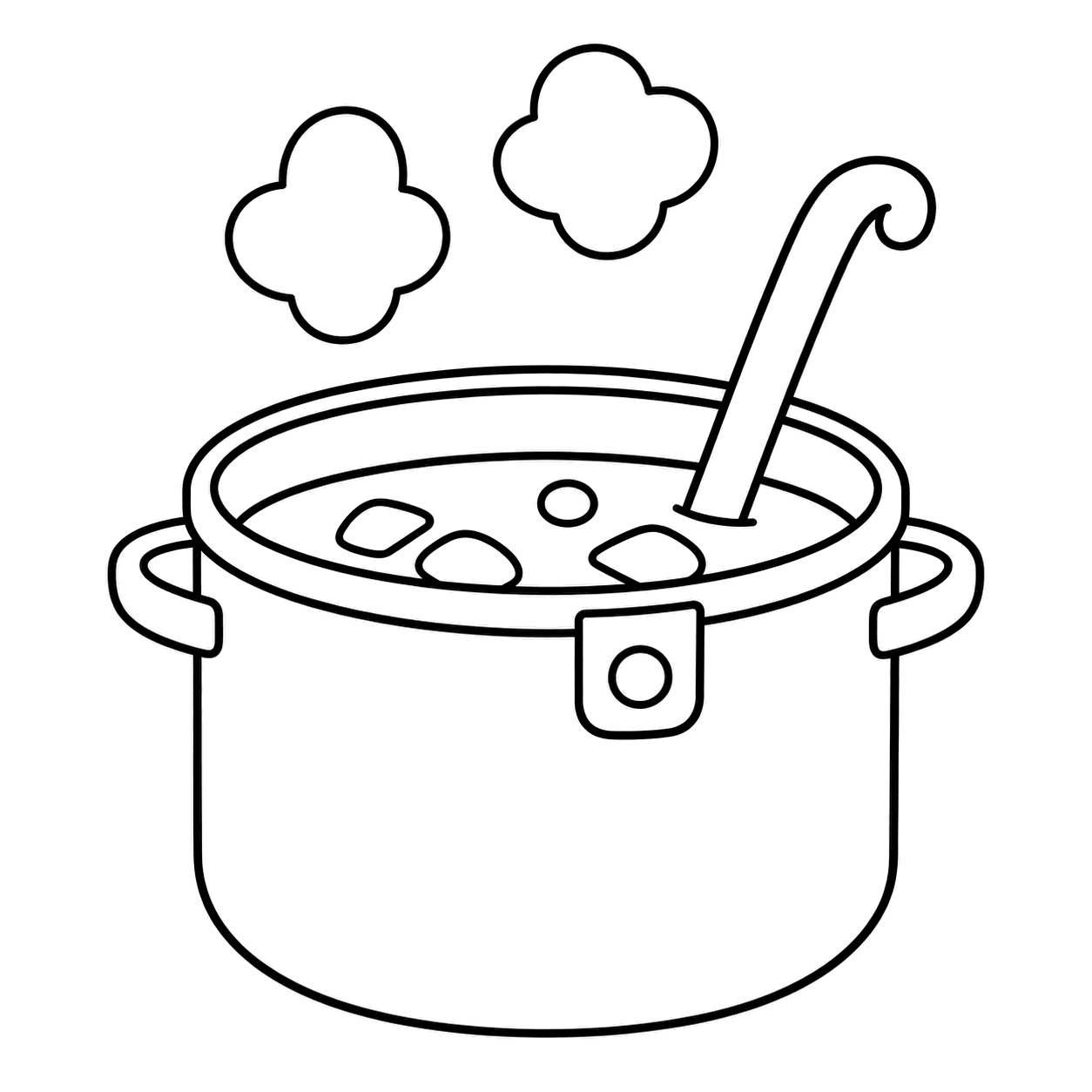 給食の鍋とおたまのぬりえ用線画