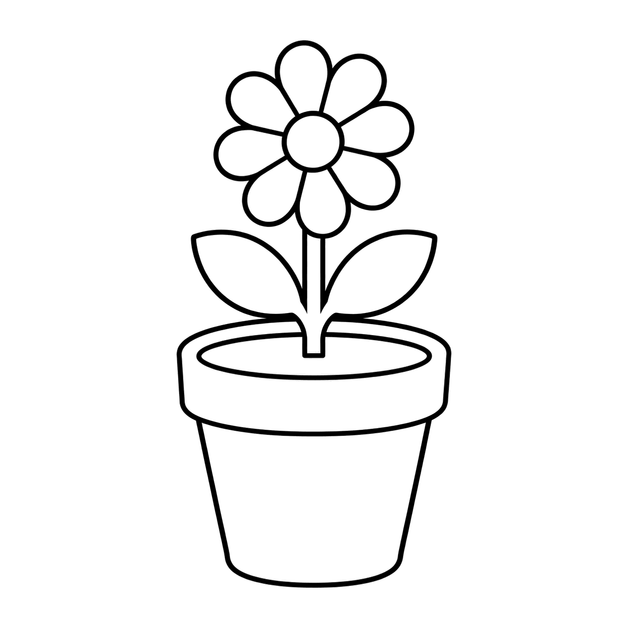 黄色い花鉢のぬりえ用線画