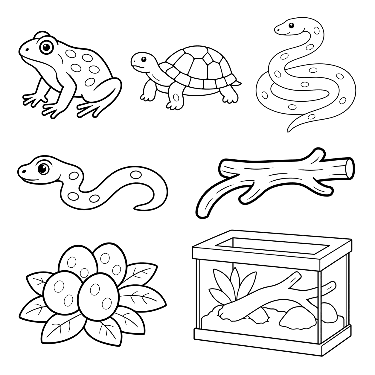 爬虫類両生類セットのぬりえ用線画