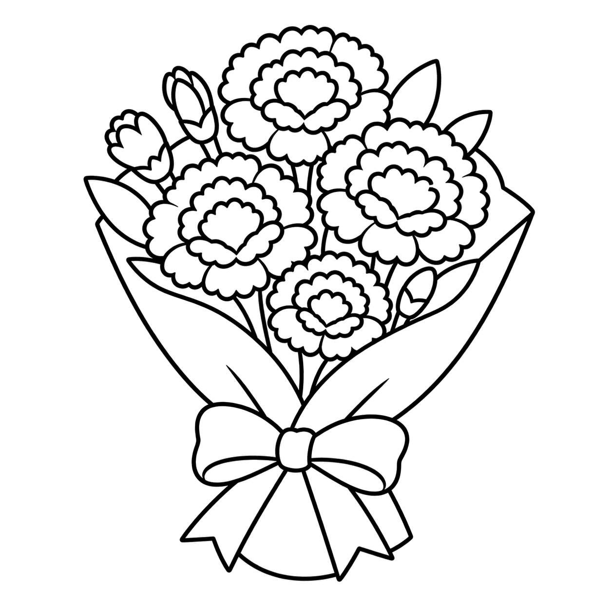 カーネーションの花束のぬりえ用線画