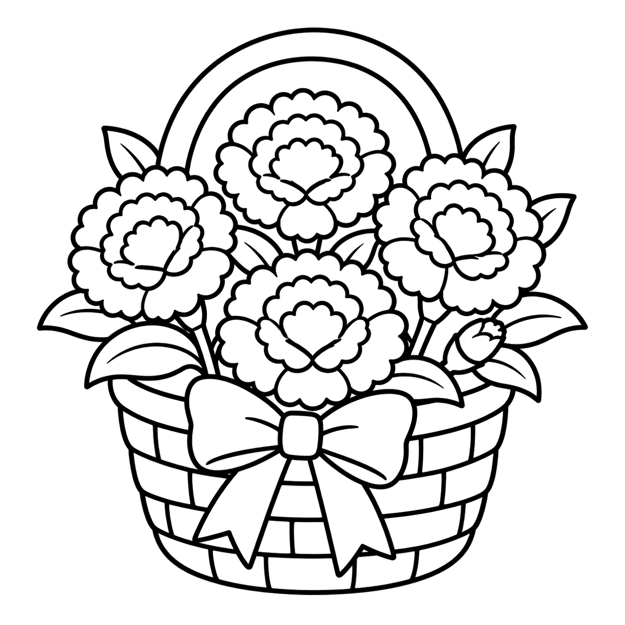 カーネーションの花かごのぬりえ用線画