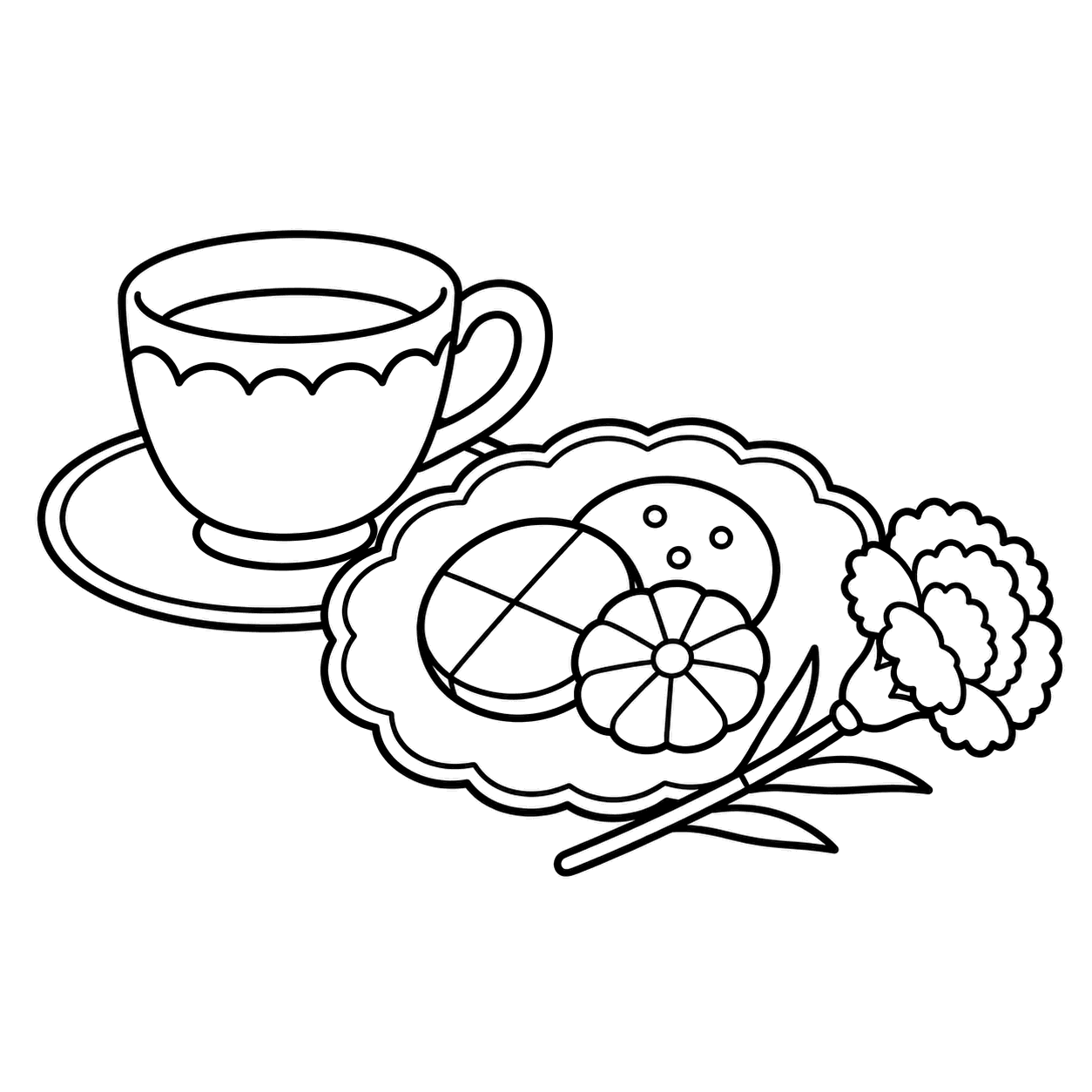 お茶とお菓子のぬり絵用線画