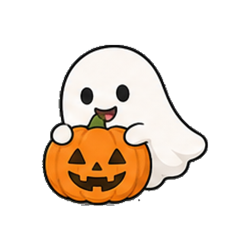 小さなかぼちゃの後ろからのぞく白いおばけのアイコン