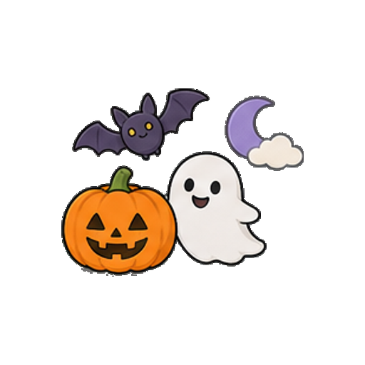 かぼちゃと白いおばけとコウモリと三日月があるハロウィンセットのアイコン