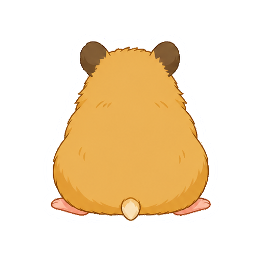丸い背中が見えるハムスターの後ろ姿の全身イラスト
