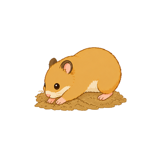 前足を使って地面を掘るハムスターの全身イラスト