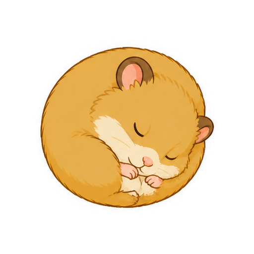 体を丸めて眠るハムスターの全身イラスト