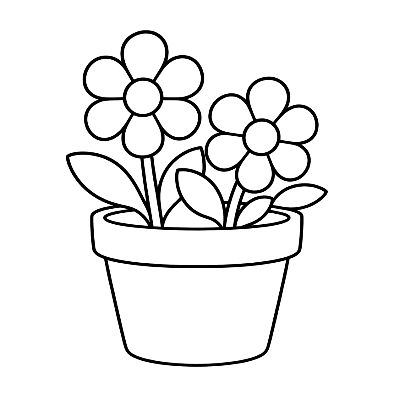 鉢植えの花のぬりえ用線画