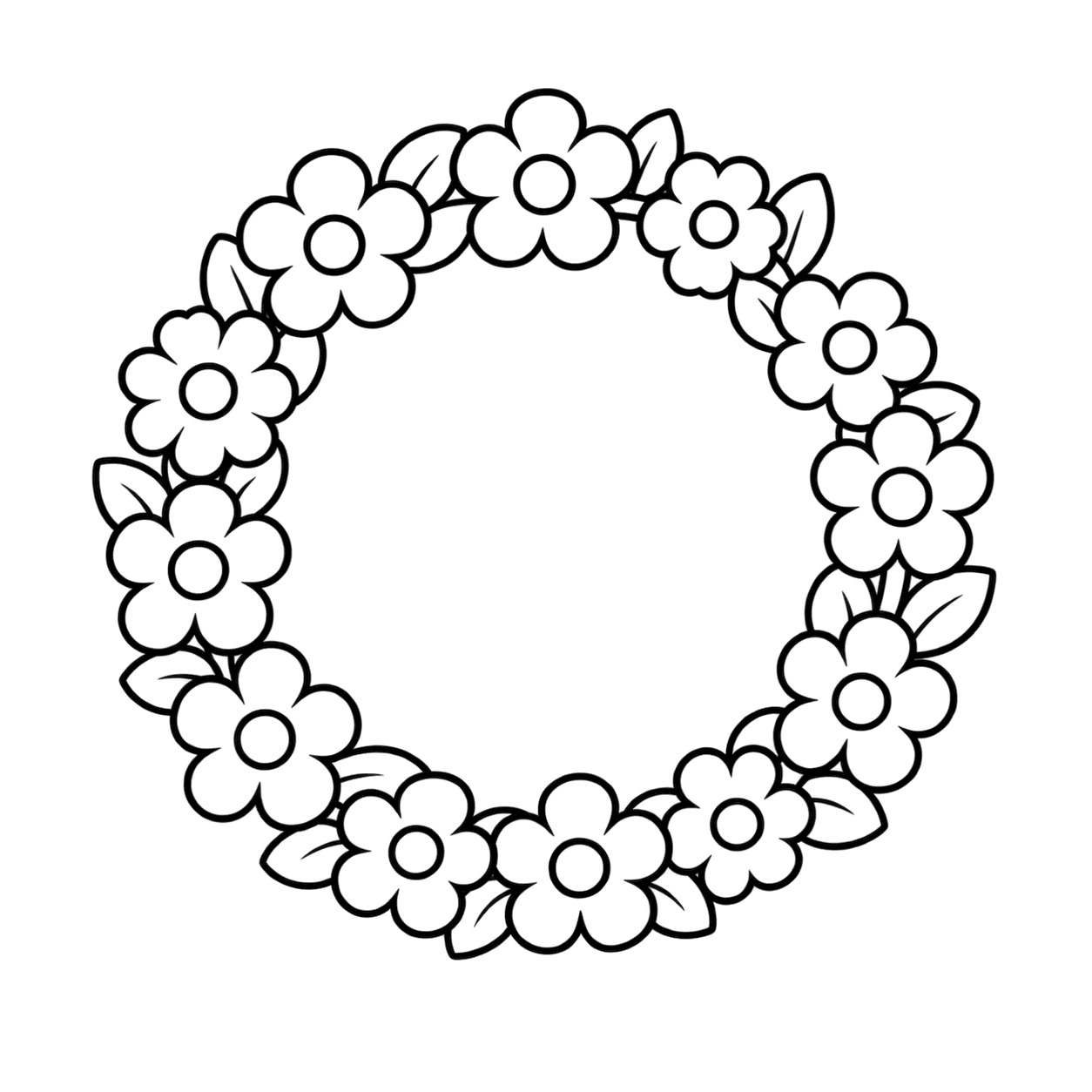 花のリースのぬりえ用線画