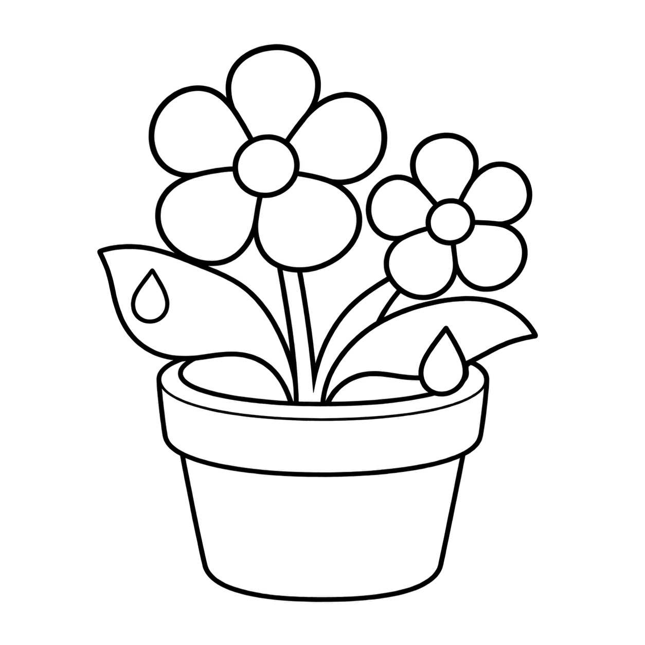 水やり後の花鉢のぬりえ用線画