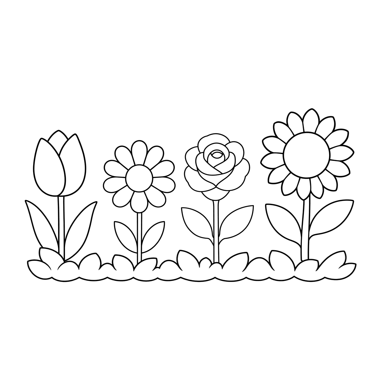 花アイコンセットのぬりえ用線画