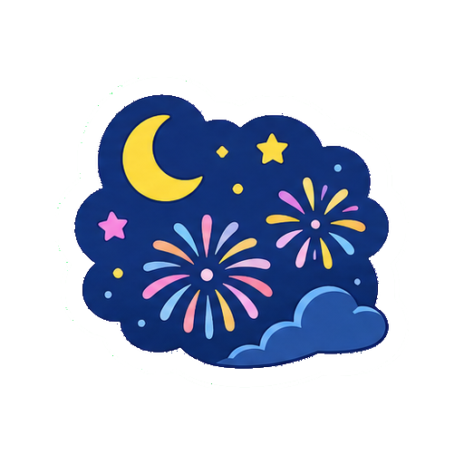 提灯や文字がない花火と三日月と星の夏夜空セットアイコン