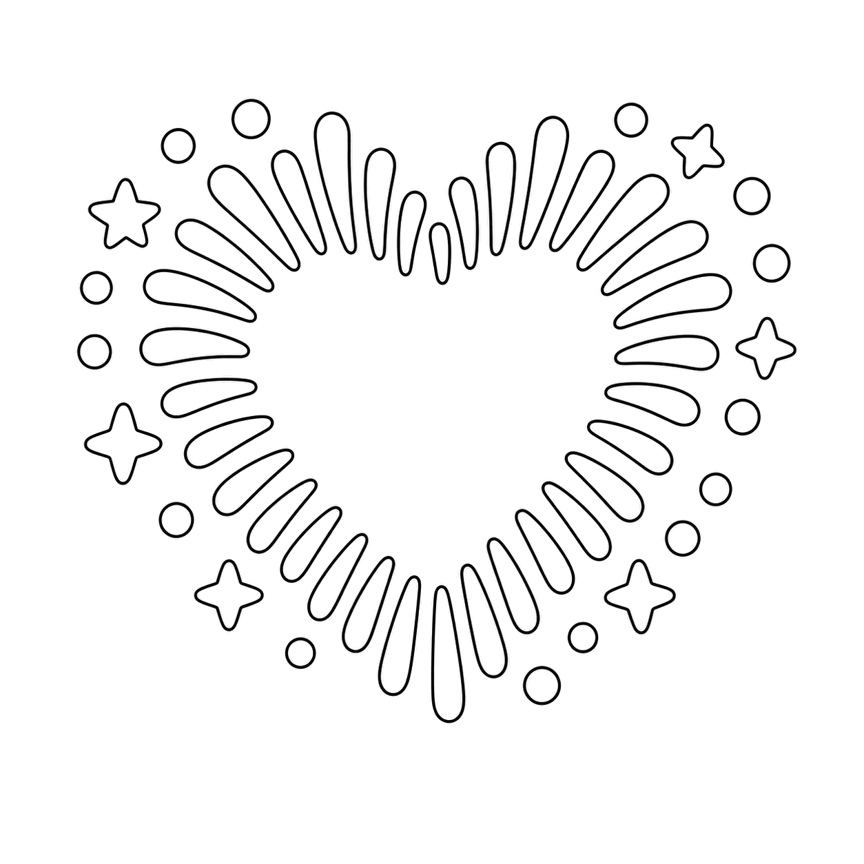 ハート花火のぬりえ用線画