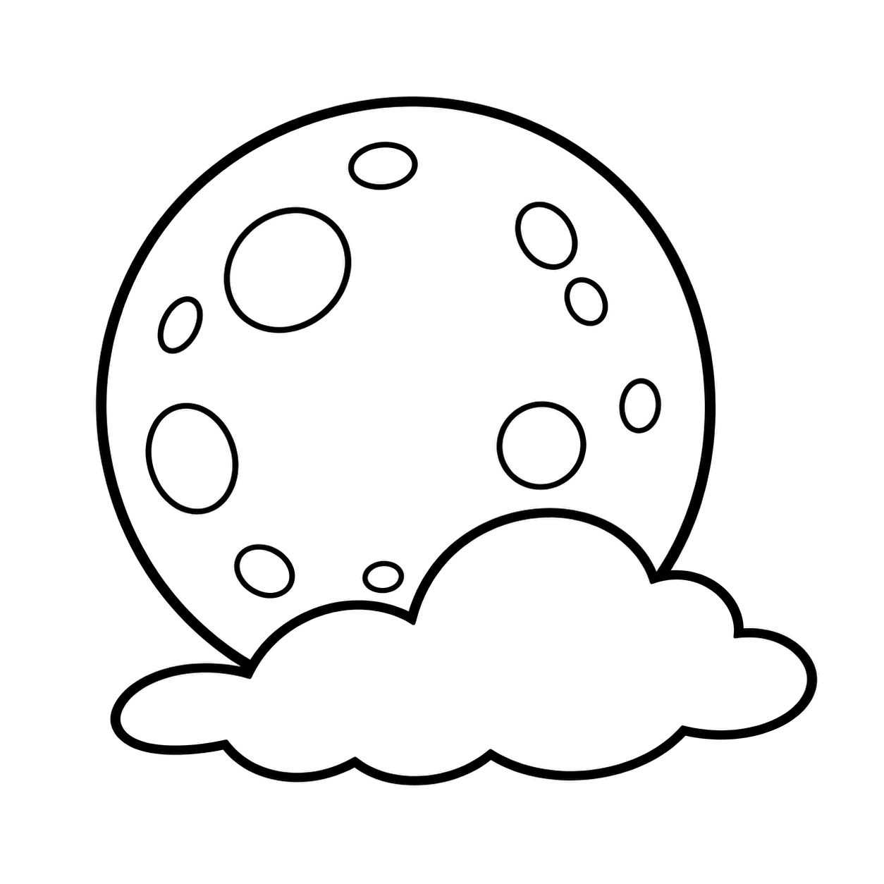 満月と雲のぬりえ用線画