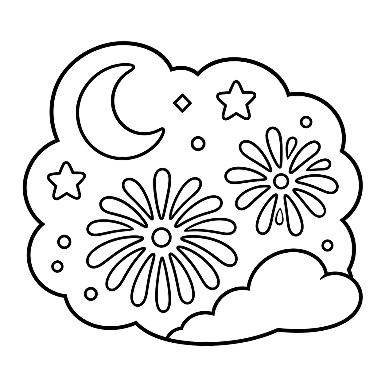 夏の夜空セットのぬりえ用線画