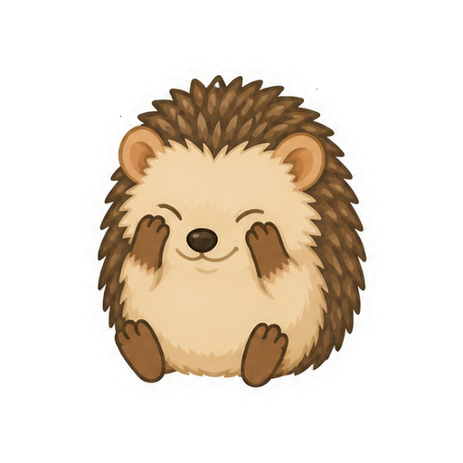 前足で顔を毛づくろいするハリネズミの全身イラスト
