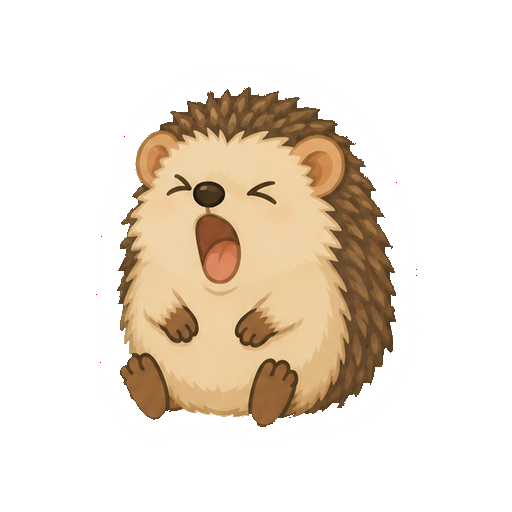 大きくあくびをするハリネズミの全身イラスト