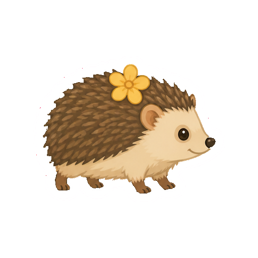 背中の針へ小さな花を載せたハリネズミの全身イラスト