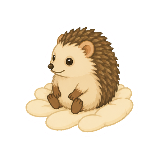 手のひら形の抽象的な台へ座るハリネズミの全身イラスト