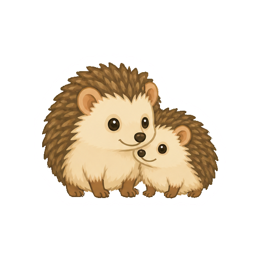 寄り添う親子のハリネズミ2匹の全身イラスト