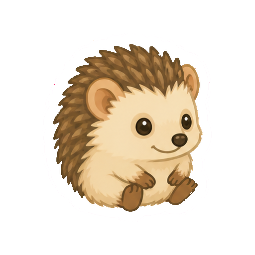 小さな子ハリネズミが座る全身イラスト